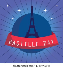 france eiffel tower with ribbon design, Happy bastille day and french theme Vector illustration