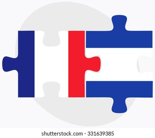 France and El Salvador Flags in puzzle isolated on white background