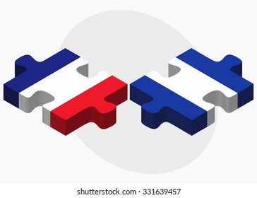 France and El Salvador Flags in puzzle isolated on white background