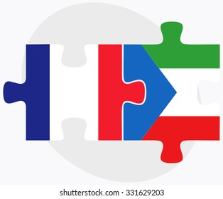 France and Equatorial Guinea Flags in puzzle isolated on white background