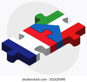 France and Equatorial Guinea Flags in puzzle isolated on white background