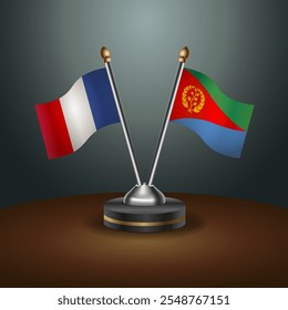 France and Eritrea table flags relation  with gradient backgrund. Vector Illustration