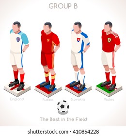 Frankreich EURO 2016.Fußball Group B Spieler Athleten.Vector France 2016 Match. Fußball-Europameisterschaft Fußball-Spiel.Fußball International Match Illustration. Fußball-Europacup 2016 Gruppe B - Spielersymbol