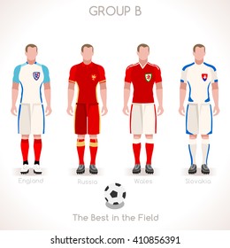 France EURO 2016.Soccer Group B Player Athletes.Vector France 2016 Match. EURO Championship Football Game.Soccer International Match Illustration. Soccer European Cup 2016 Group B Player