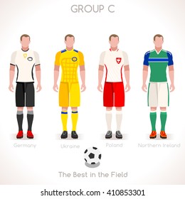 France EURO 2016.Soccer Group C Player Athletes.Vector France 2016 Match. EURO Championship Football Game.Soccer International Match Illustration. Soccer European Cup 2016 Group C Player