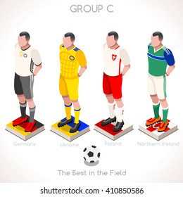 France EURO 2016.Soccer Group D Player Athletes.Vector France 2016 Match. EURO Championship Football Game.Soccer International Match Illustration. Soccer European Cup 2016 Group D Player Isometric