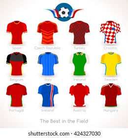 France EURO 2016.Soccer Jersey Apparel Player Athletes.Vector France 2016 Match. EURO Championship Football Game.Soccer International Match Illustration. Soccer European Cup 2016 Jersey Apparel Player