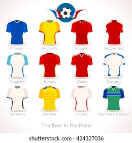 France EURO 2016.Soccer Jersey Apparel Player Athletes.Vector France 2016 Match. EURO Championship Football Game.Soccer International Match Illustration. Soccer European Cup 2016 Jersey Apparel Player