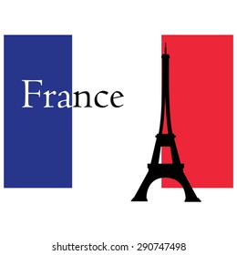 France famous construction eiffel tower with flag of france on background vector illustration. Black silhouette