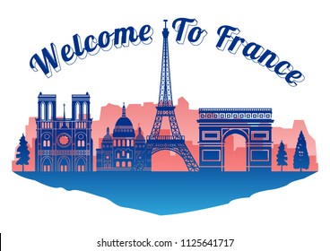 France famous landmark silhouette style on island, welcome to France,travel and tourism,vector illustration
