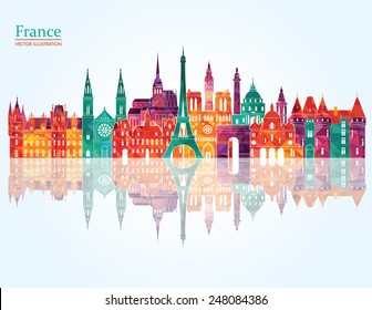 France famous landmarks detailed skyline. Vector illustration