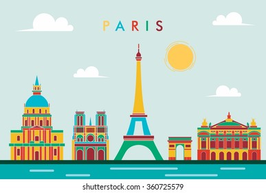 France famous landmarks detailed skyline. Vector illustration