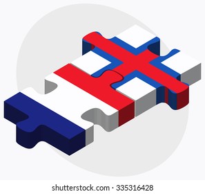 France and Faroe Islands Flags in puzzle isolated on white background