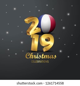 France Flag 2019 Merry Christmas Typography. New Year Abstract Celebration background