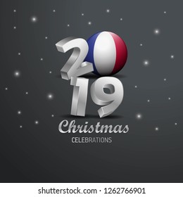 France Flag 2019 Merry Christmas Typography. New Year Abstract Celebration background