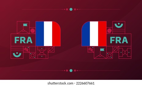 France-Flagge für Fußball-Cup-Turnier 2022. Einzelne Nationalmannschaftsflagge mit geometrischen Elementen für Fußball- oder Fußball-Vektorgrafik 2022.