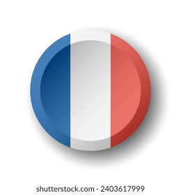 France flag - 3D circle button with dropped shadow. Vector icon.