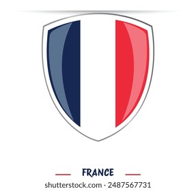 France Flag. Flag of France 3d realistic shield glossy shiny vector illustration isolated on white background for national day celebration 14 July Bastille Day flyer poster banner social media web.