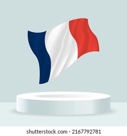 France flag. 3d rendering of the flag displayed on the stand. Waving flag in modern pastel colors. Flag drawing, shading and color on separate layers, neatly in groups for easy editing.