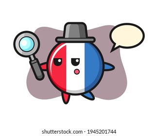 France flag badge cartoon character searching with a magnifying glass