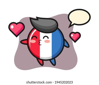 France flag badge character cartoon with kissing gesture