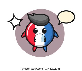 France flag badge character cartoon with shocked gesture