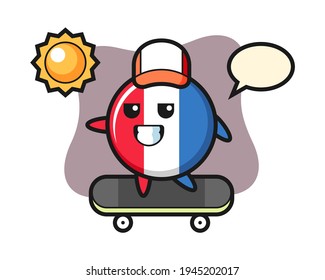 France flag badge character illustration ride a skateboard