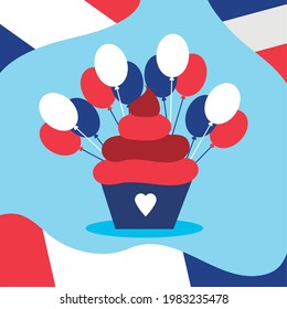 france flag balloons and cupcake illustration