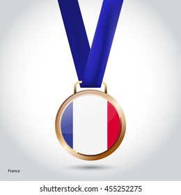 France Flag in Bronze Medal. Vector Illustration. RIO Olympic Game Bronze Medal. Vector Illustration