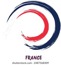 France Flag. Brush Flag of France round vector illustration isolated on white background for national day celebration 14 July Bastille Day flyer poster banner social media and web.