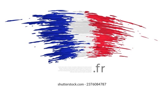France flag. Brush strokes, grunge. Brush painted french flag on a white background. Vector design, template national poster with place for text. State patriotic banner of france, cover. Copy space
