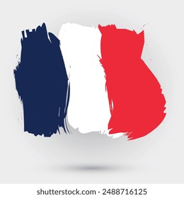 France Flag. Brush Strokes flag of France vector illustration isolated on white background editable for celebration of National Day of France. Bastille Day celebration 14th July.