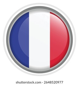 France Flag Button Icon Glossy Round National Emblem Vector Illustration