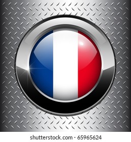 France flag button on metal background, vector.