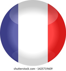 France flag button. Round flag with flares. volume object