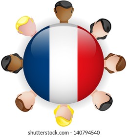 France Flag Button Teamwork People Group - Vector