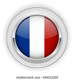 France flag buttons with silver border on white background
