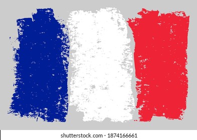 France Flag chalk illustration with charcoal effect. Vector freehand France Flag in official colors. Conceptual image for political templates. Hand drawn grunge decoration texture on paper.