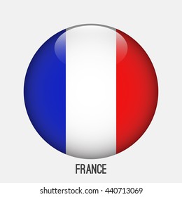 France flag in circle shape. Transparent,glossy,glass button