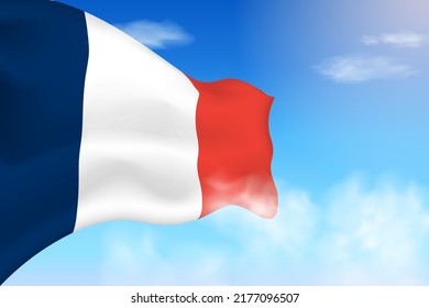 France flag in the clouds. Vector flag waving in the sky. National day realistic flag illustration. Blue sky vector.