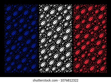 France Flag collage constructed of cockroach elements. Vector cockroach design elements are composed into mosaic France flag illustration on a black background.