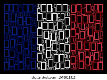 France Flag concept designed of contour rectangle design elements. Vector contour rectangle objects are combined into mosaic France flag collage on a black background.