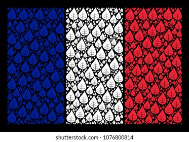 France Flag concept done of plant leaf pictograms. Vector plant leaf pictograms are combined into conceptual France flag composition on a black background.