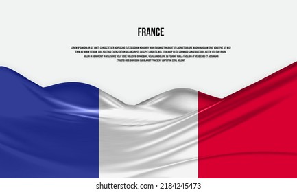 France flag design. Waving French flag made of satin or silk fabric. Vector Illustration.
