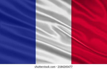 France flag design. Waving French flag made of satin or silk fabric. Vector Illustration.