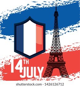 france flag with eiffel tower to bastille celebration