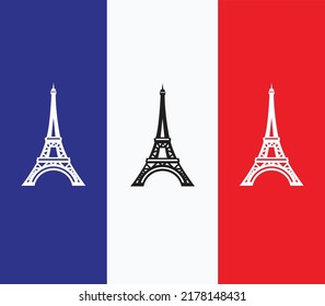 Bandera francesa y torre Eiffel. Feliz día de la bastilla el 14 de julio. ilustraciones vectoriales. 