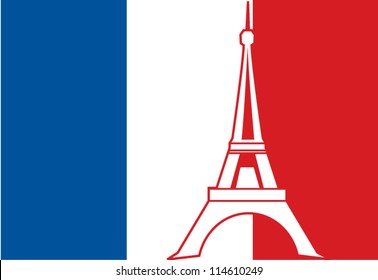 France flag and Eiffel Tower of Paris background