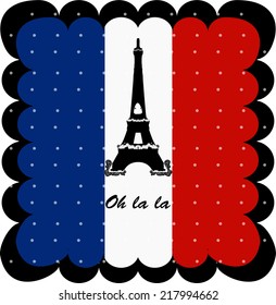 France flag and Eiffel Tower of Paris background art