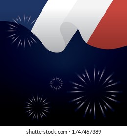 france flag with fireworks design, Happy bastille day and french theme Vector illustration